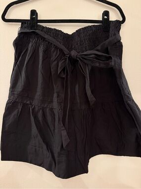 Anthropologie Black Strapless Smocked Romper with Tie belt
